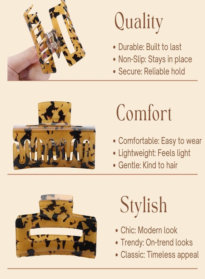 LuSeren 4 Pack 3 Inch Hair Claw Clips for Women, Medium Rectangle Acetate Jaw Clips, Checkered & Tortoise Style, Strong Hold Non-Slip Hair Accessories for Girls - Image 5